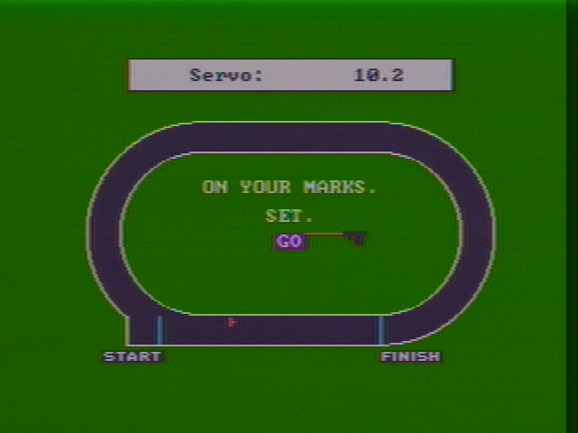 Olympic Decathlon (PC Booter) screenshot: Running a race (CGA with composite monitor)