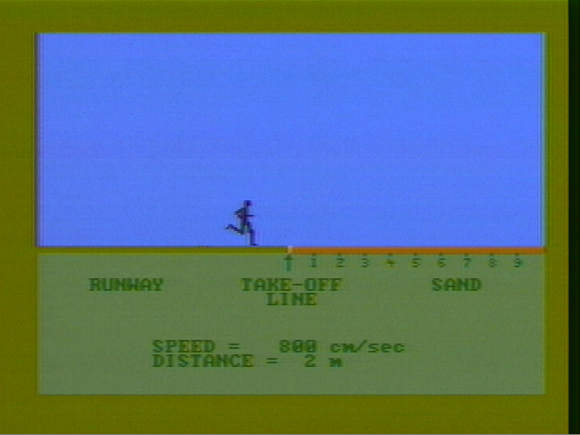 Olympic Decathlon (PC Booter) screenshot: The long jump (CGA with composite monitor)