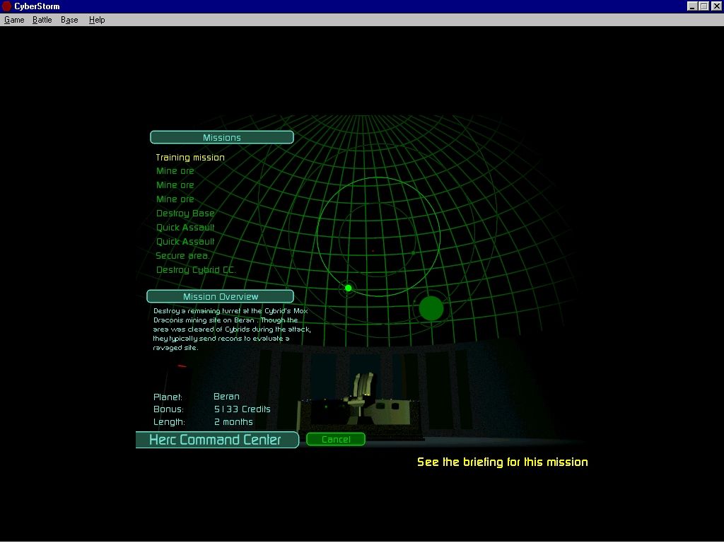 MissionForce: CyberStorm (Windows) screenshot: Mission selection screen