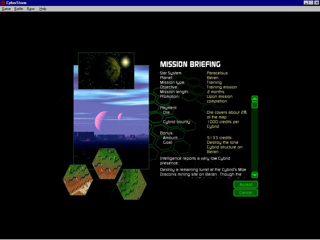 MissionForce: CyberStorm (Windows) screenshot: Mission briefing