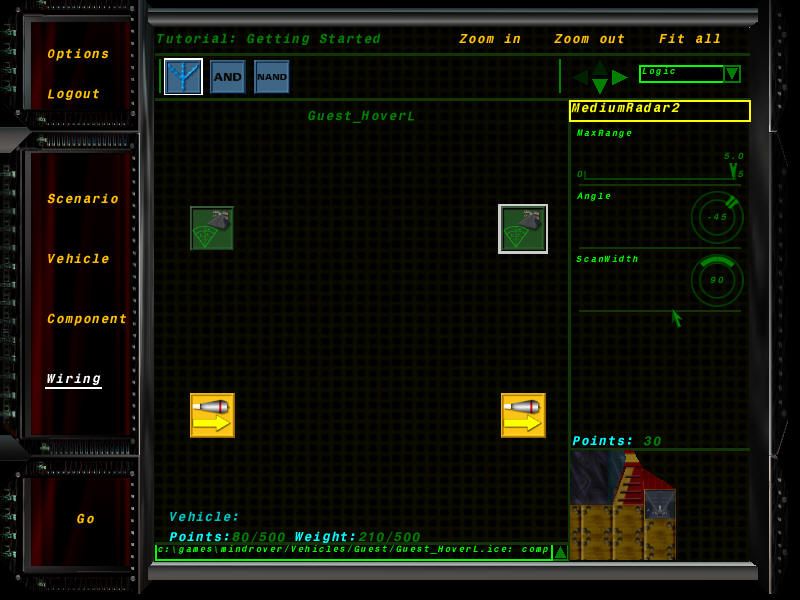 MindRover: The Europa Project (Windows) screenshot: Basic wiriing "programming" screen