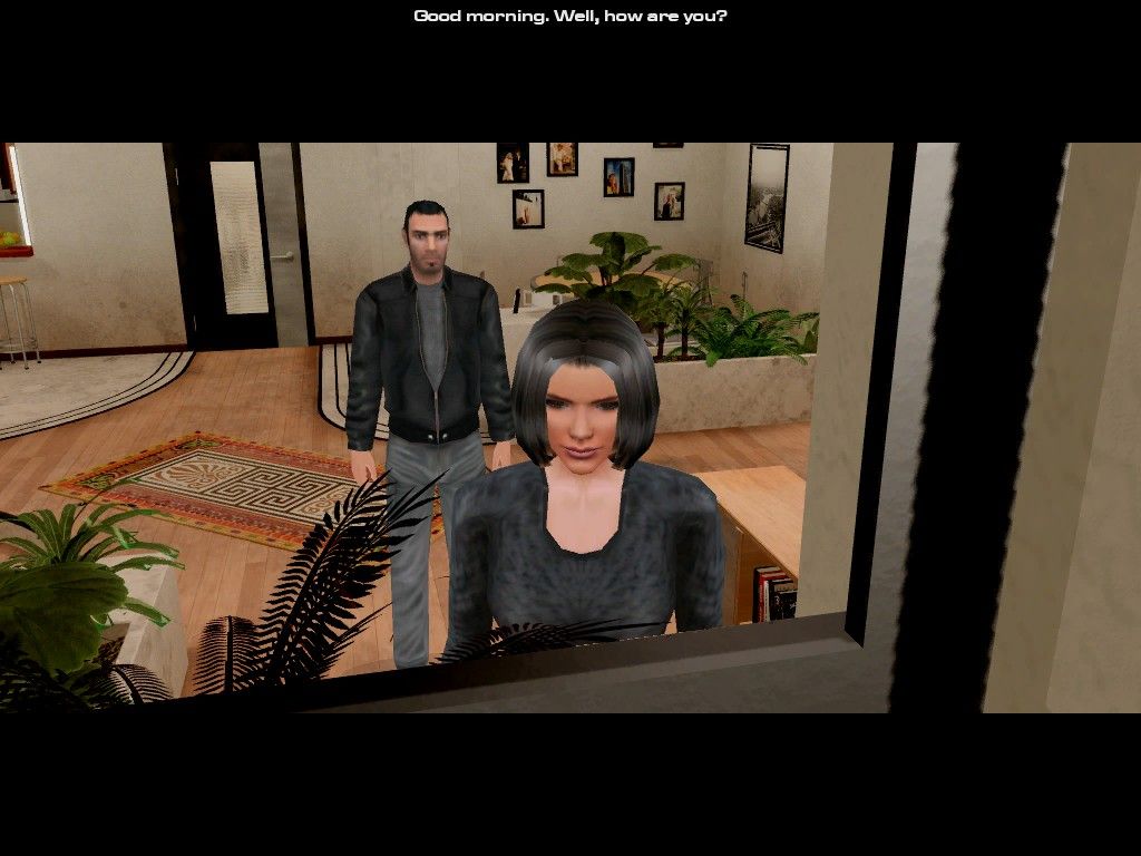 The Moment of Silence (Windows) screenshot: Discussing the recent events with Deborah to try to find some clue about her missing husband