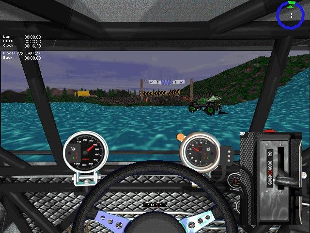 Monster Truck Madness (Windows) screenshot: Water slows you down.