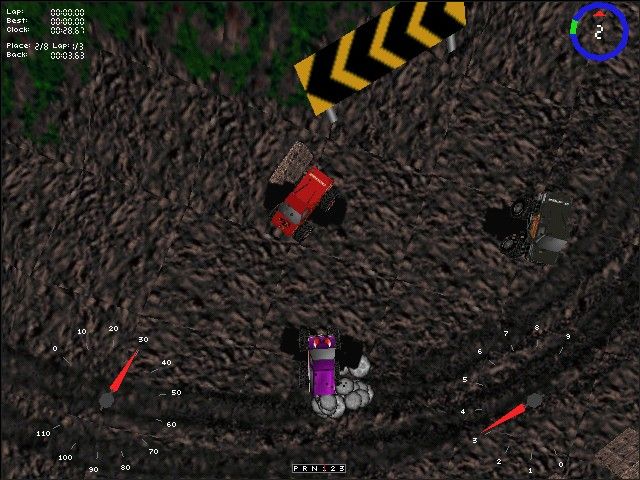 Monster Truck Madness (Windows) screenshot: Aerial view.