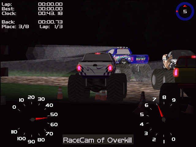 Monster Truck Madness 2 (Windows) screenshot: Lights through the night