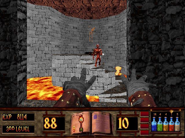 Witchaven (DOS) screenshot: Abracapocus! Casting Magic Arrow at a demon.