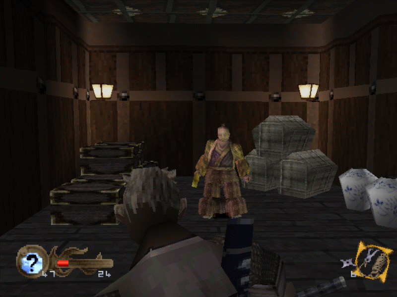Tenchu: Stealth Assassins (PlayStation) screenshot: You can hide, but you cannot run anymore.