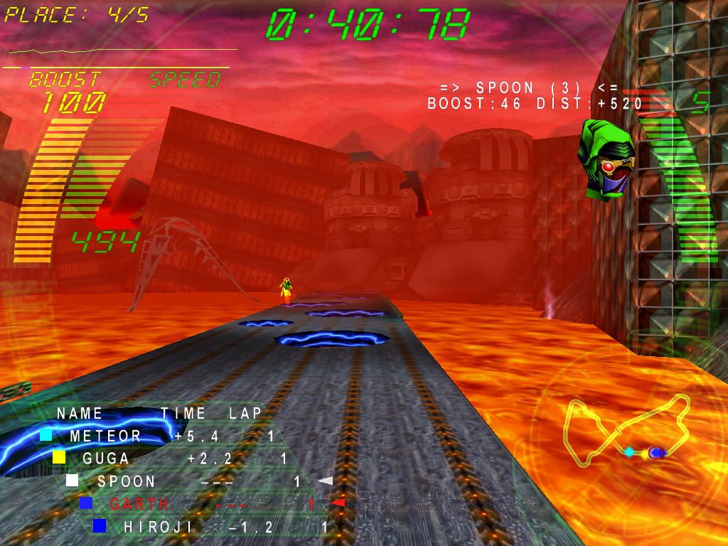 Millennium Racer: Y2K Fighters (Windows) screenshot: Falling through the holes will slow you down.