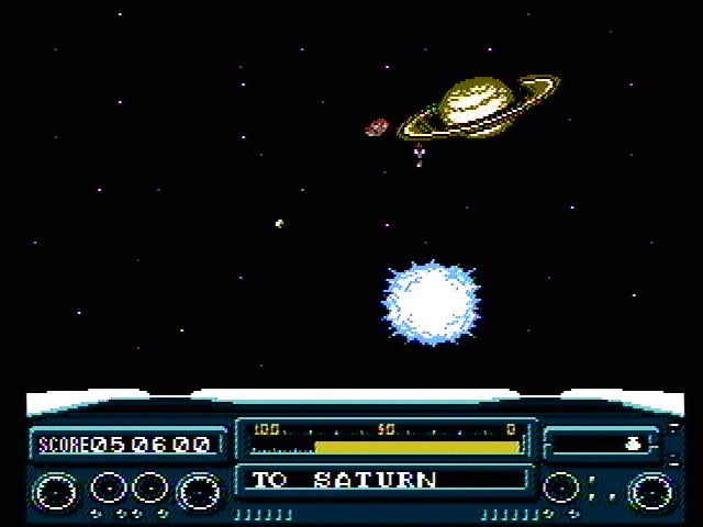 To the Earth (NES) screenshot: A battle out near Saturn