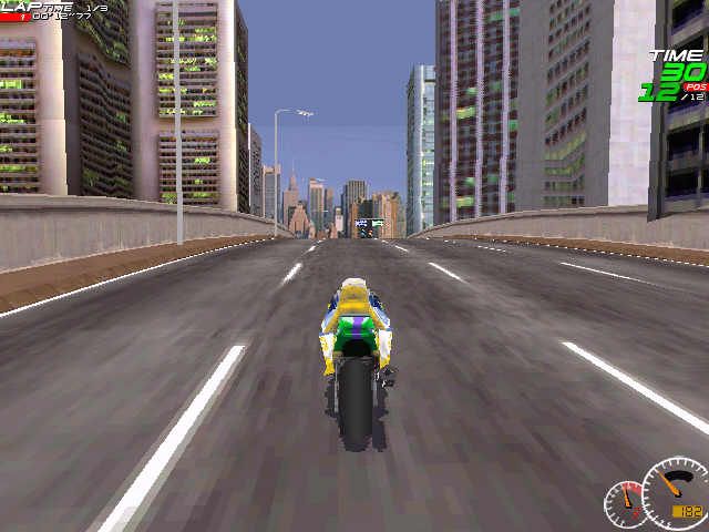 Moto Racer (Windows) screenshot: through the Red City