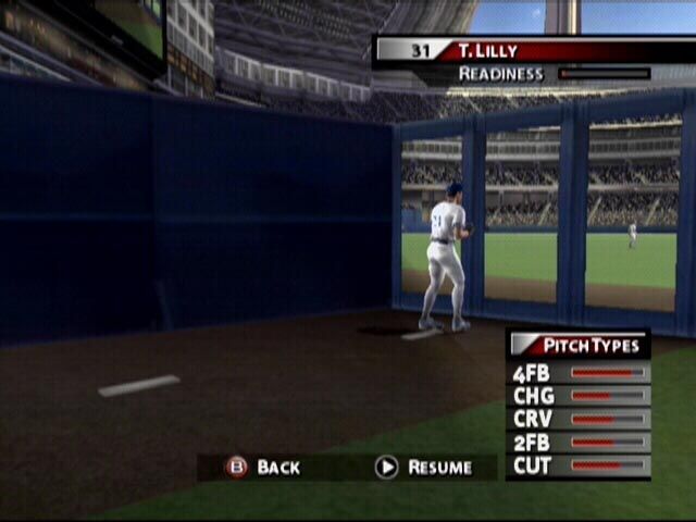 MVP Baseball 2004 (Xbox) screenshot: View your bullpen, see how your pitcher(s) are warming up.