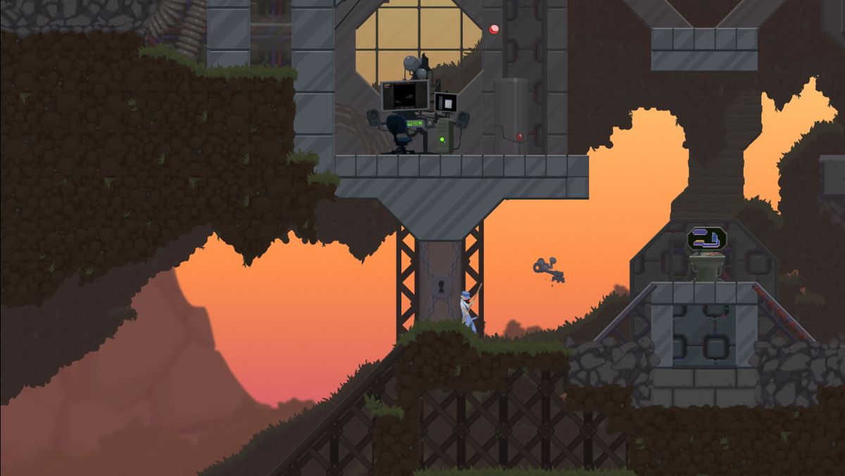 Dustforce (Windows) screenshot: The central hub where the different levels can be accessed.