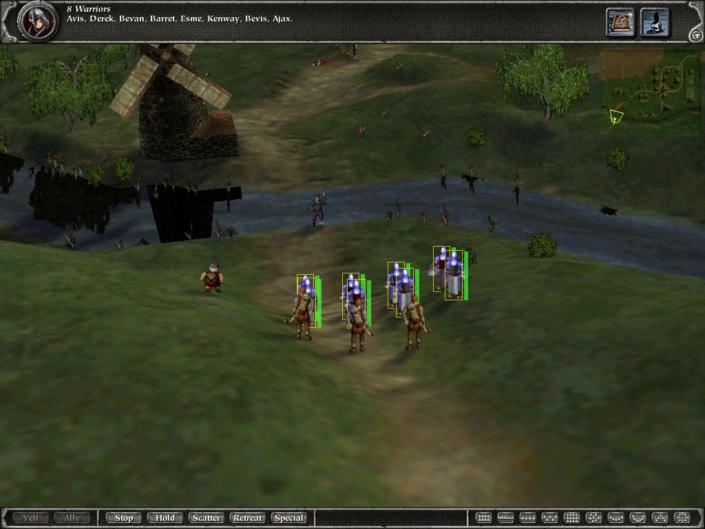 Myth II: Soulblighter (Windows) screenshot: Village of Willow Creek is under attack.