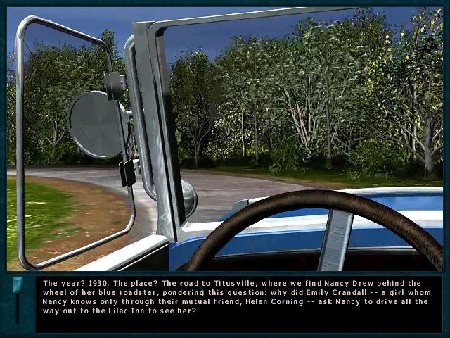 Nancy Drew: Secret of the Old Clock (Windows) screenshot: Introduction - driving the roadster