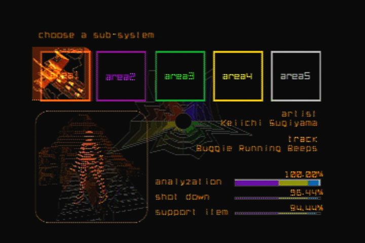 Rez (PlayStation 2) screenshot: Stage Select screen of "Play" mode.
