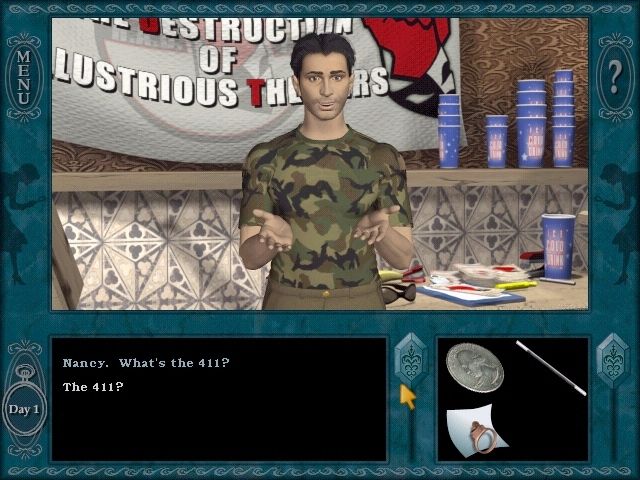 Nancy Drew: The Final Scene (Windows) screenshot: When speaking, the characters' mouths move plus they use their hands to make their point.
