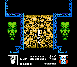 Silver Surfer (NES) screenshot: Silver Surfer flies over what can only be described as a floor of mouths.