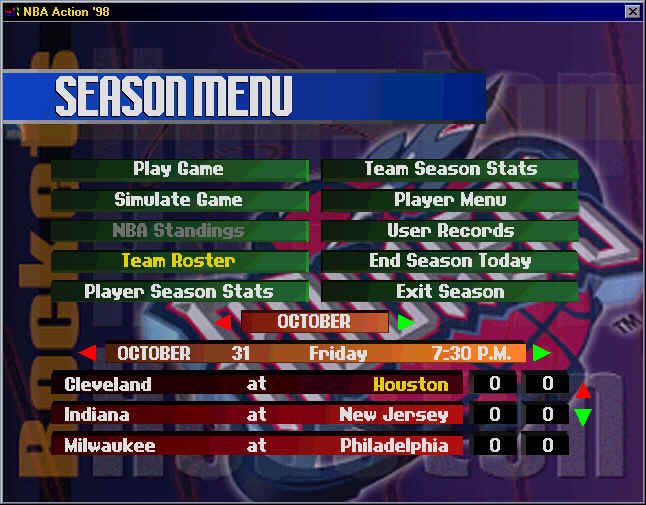 NBA Action 98 (Windows) screenshot: The season mode (window)