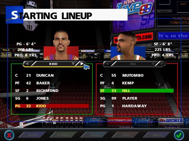 NBA Live 99 (Windows) screenshot: Selecting my five starters