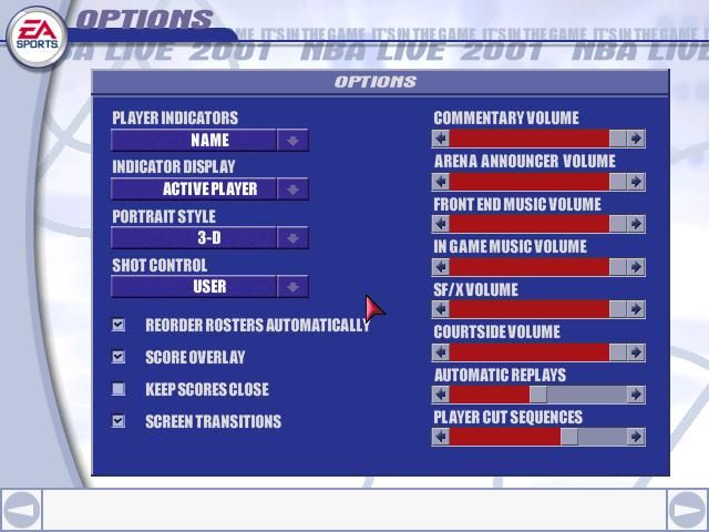 NBA Live 2001 (Windows) screenshot: Options