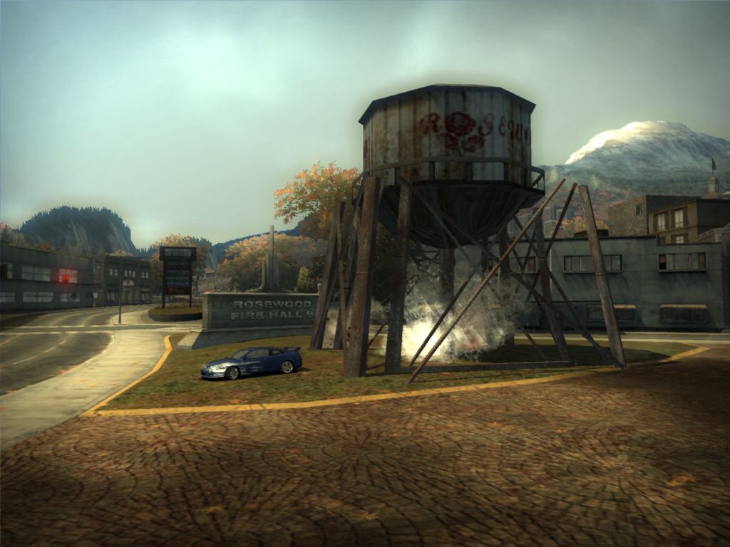 Need for Speed: Most Wanted (Windows) screenshot: A Pursuit Breaker. Drive under the tower and wash your pursuers away!