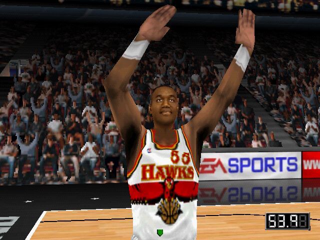 NBA Live 99 (Windows) screenshot: Dikembe Mutombo is celebrating