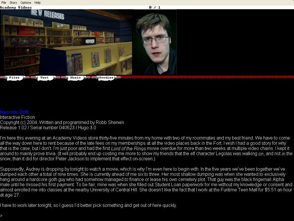 Necrotic Drift (Windows) screenshot: The game's opening.