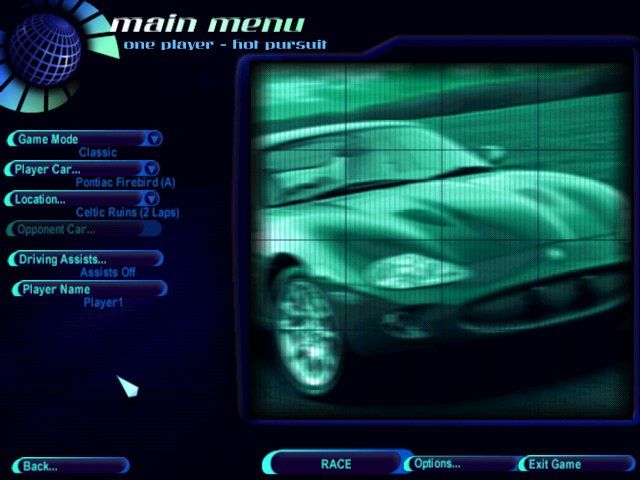 Need for Speed: High Stakes (Windows) screenshot: Main menu.