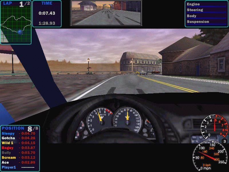 Need for Speed: High Stakes (Windows) screenshot: Cockpit view.