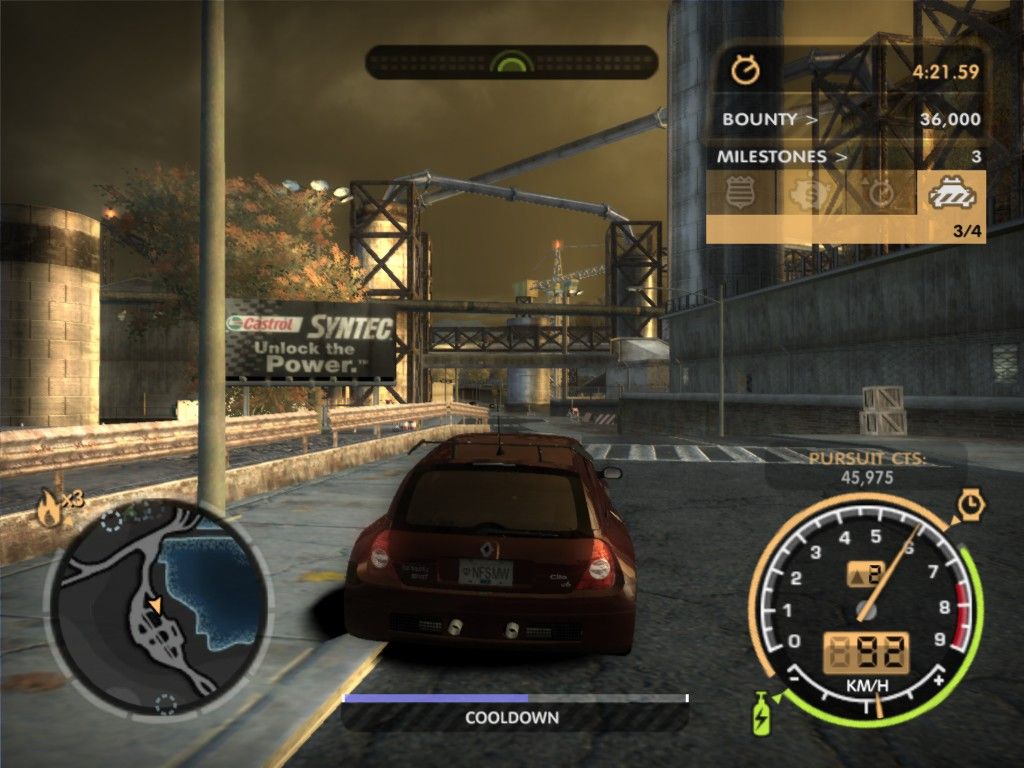 Need for Speed: Most Wanted (Black Edition) (Windows) screenshot: My Renault Clio rushing in the streets at 200 Kmph.