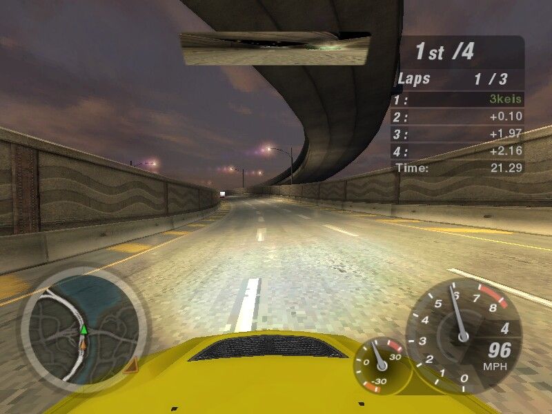 Need for Speed: Underground 2 (Windows) screenshot: Camera - hood view