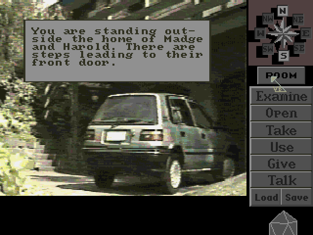 Neighbours: The Adventure (Amiga) screenshot: Madge and Harolds car