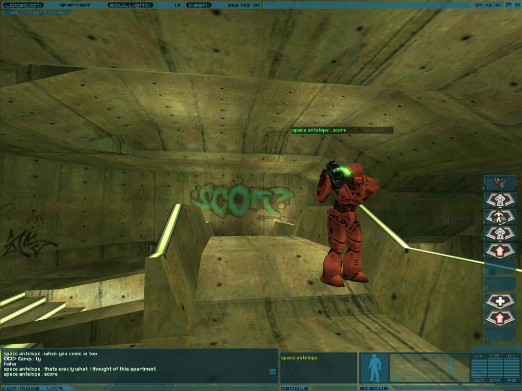 Neocron (Windows) screenshot: A clan apartment in the military base
