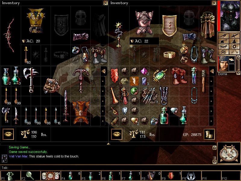 Neverwinter Nights: Shadows of Undrentide (Windows) screenshot: An example of henchmen inventory interaction - equip them as you would equip yourself!
