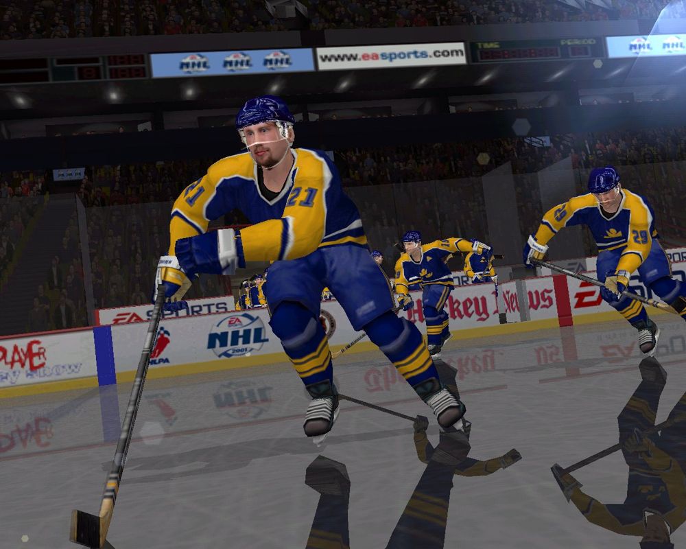 NHL 2001 (Windows) screenshot: Sweden enters the ice.