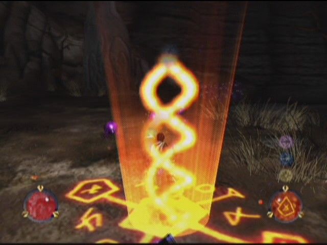 Nightcaster: Defeat the Darkness (Xbox) screenshot: Using my Fire Glyph spell up close.