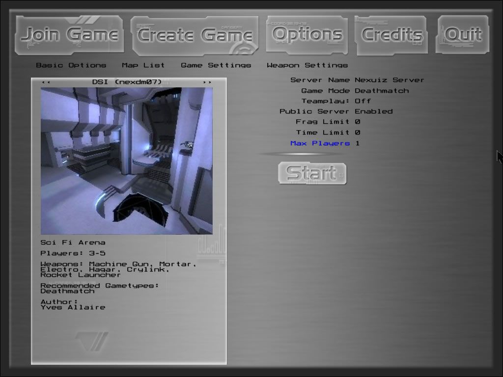 Nexuiz (Windows) screenshot: Setting up a game