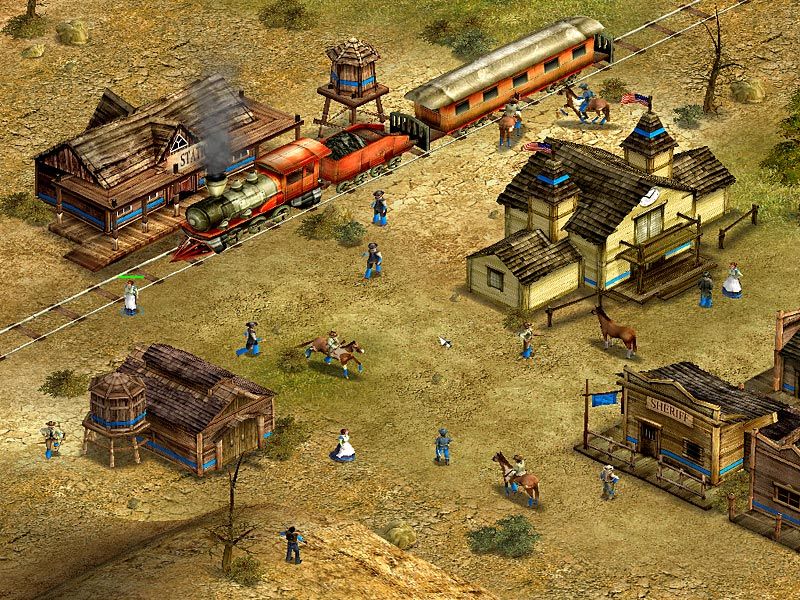 No Man's Land (Windows) screenshot: A settlement with a railroad station