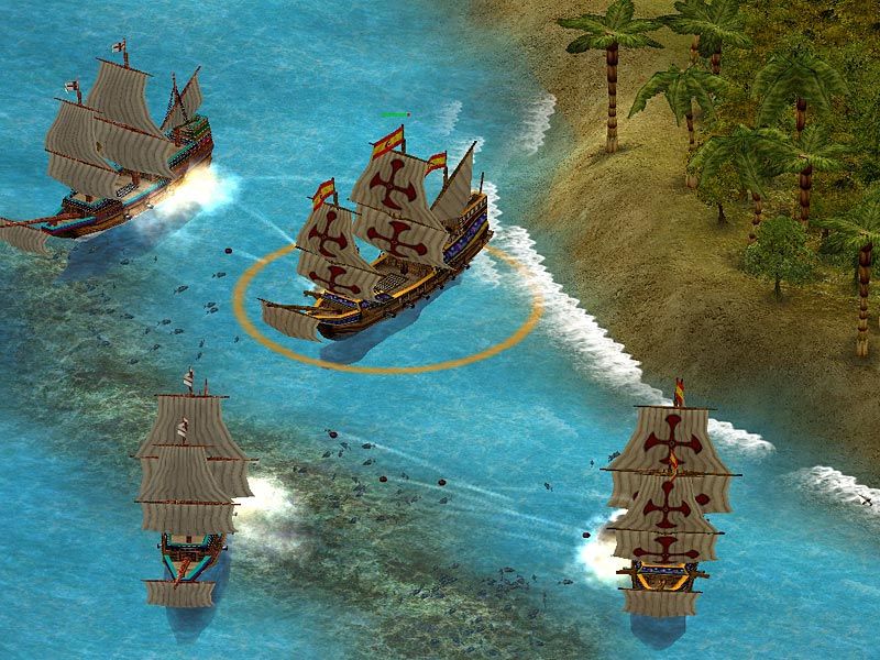 No Man's Land (Windows) screenshot: A naval battle between the fleets of England and Spain