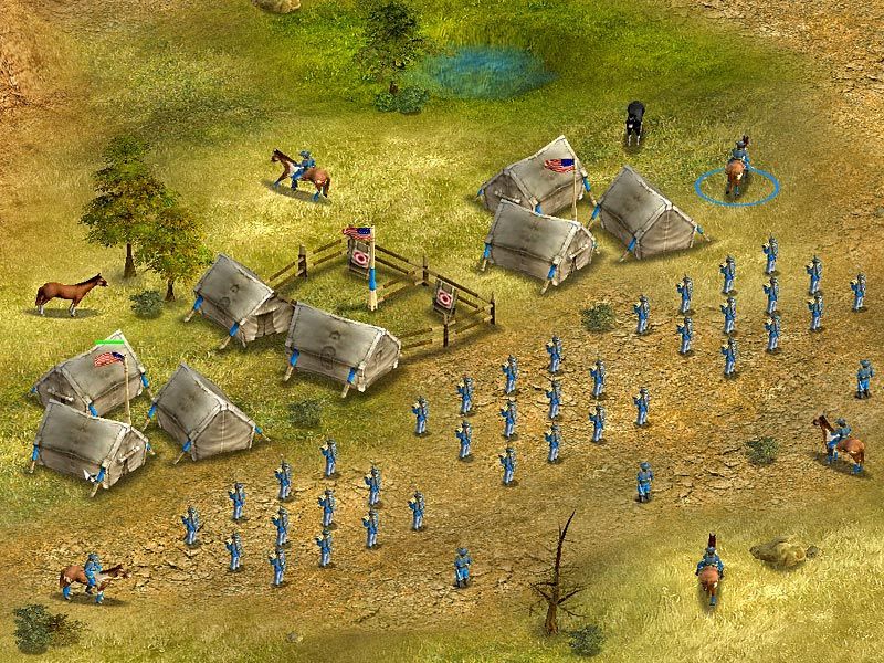 No Man's Land (Windows) screenshot: The US army in battle formation on the prairie