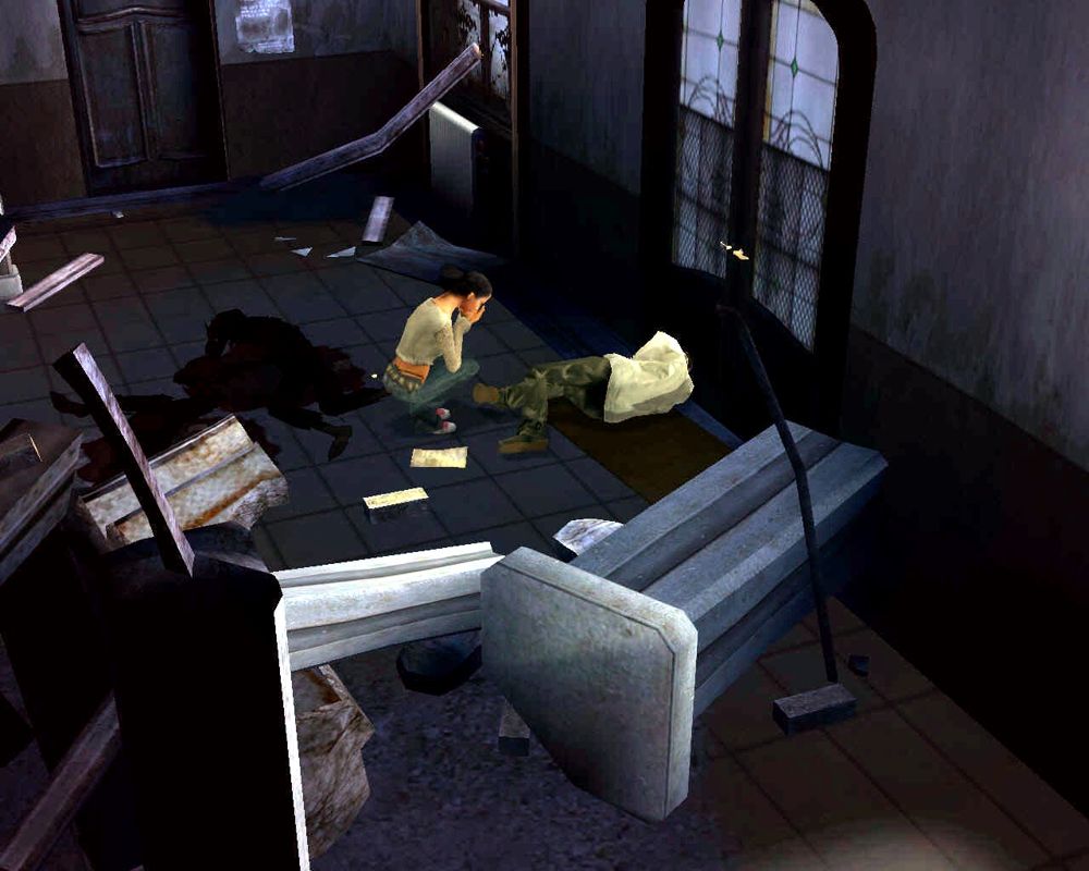ObsCure (Windows) screenshot: Ashley is crying for her dead comrade