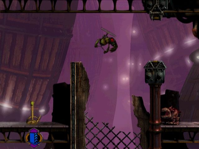 Oddworld: Abe's Exoddus (Windows) screenshot: In the body of a flying slig