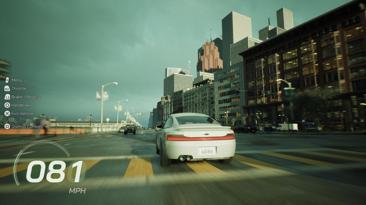 The Matrix Awakens (PlayStation 5) screenshot: Moving camera to street height while driving at high speed