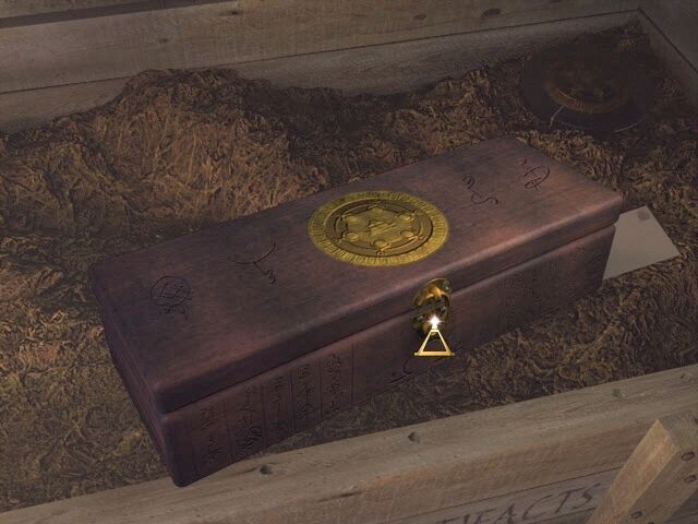 The Omega Stone: Riddle of the Sphinx II (Windows) screenshot: This box, and the others like it, holds a scroll with important clues.