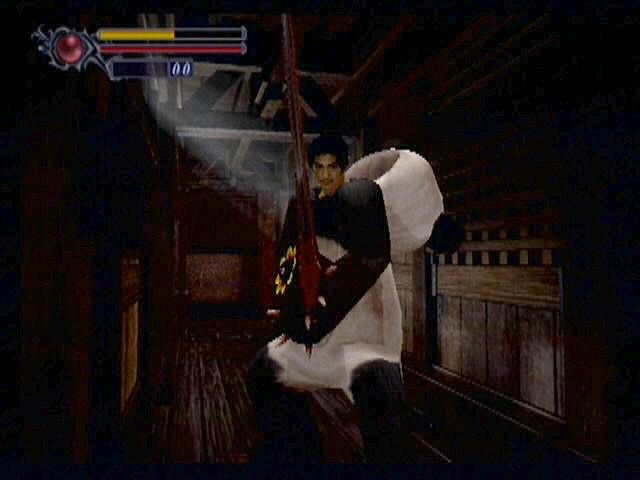 Onimusha: Warlords (PlayStation 2) screenshot: Whew. It was getting hot in there! Capcom went so far with the panda outfit to give you the option of wearing the head or not.