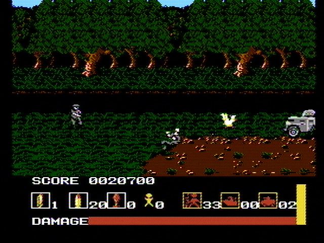 Operation Wolf (NES) screenshot: Somewhere in the jungle