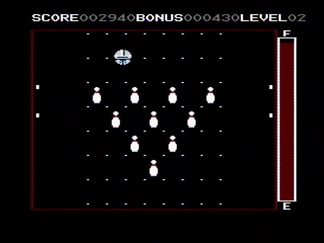 Orb-3D (NES) screenshot: Clear the bowling pins