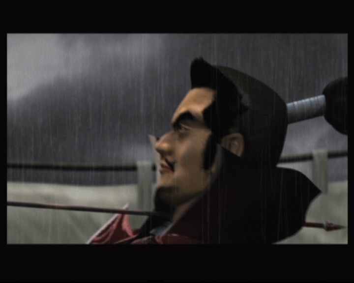 Genma Onimusha (Xbox) screenshot: Arrow piercing Nobunaga's throat will stop him alright... but for how long?