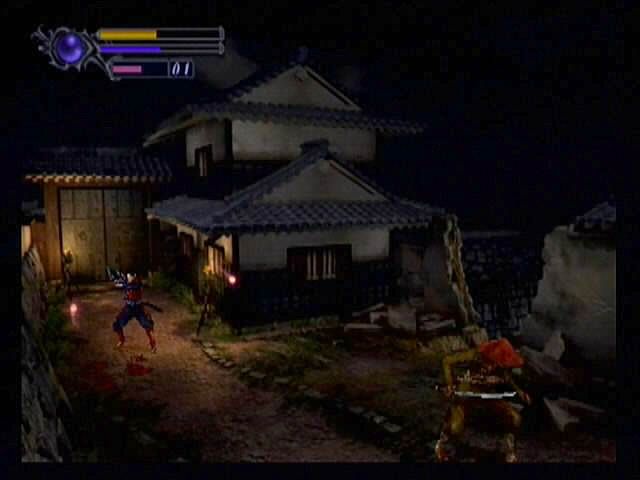 Onimusha: Warlords (PlayStation 2) screenshot: Soul Blade. Stealing the spirits of your victims is the way to increase your power and heal yourself.