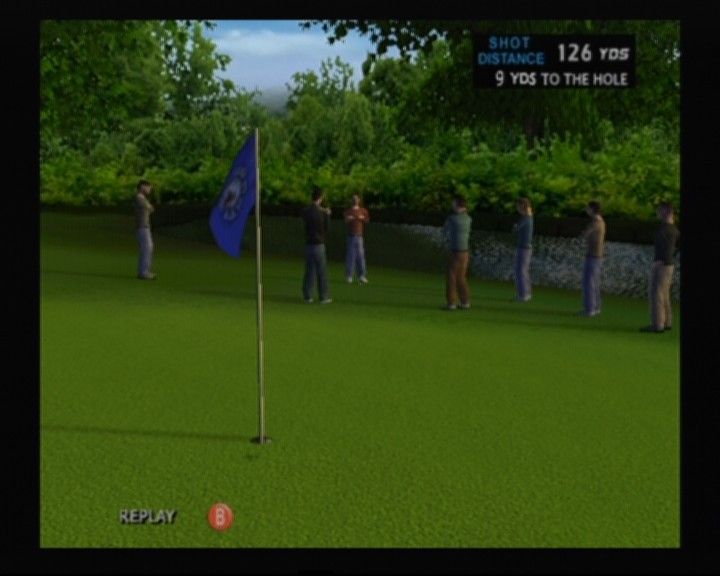 Outlaw Golf (GameCube) screenshot: You can always see where the ball went just by looking at the pale faces of the audience, just try not to hit any (yup, that too is possible if accurate enough in your inaccuracy)